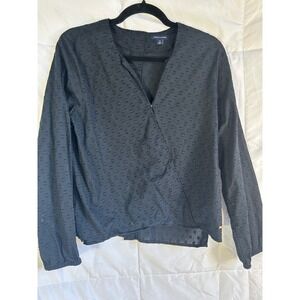Tommy Hilfiger‎ Black Ditsy Floral Jacquard Wrap Blouse Long Sleeve Size Medium